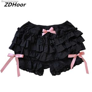 Damesshorts Dames zomershorts in lolitastijl Kanten rand Gelaagde ruches Bloeiers Strik Stroken Slipje Effen kleur shorts PompoenbroekL231222