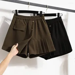 Pantalones cortos para mujeres lana de verano de verano 4xl 95 kg corta de doble vestido delgado pantalones de patas anchas de cintura alta delgada 2024 faldas