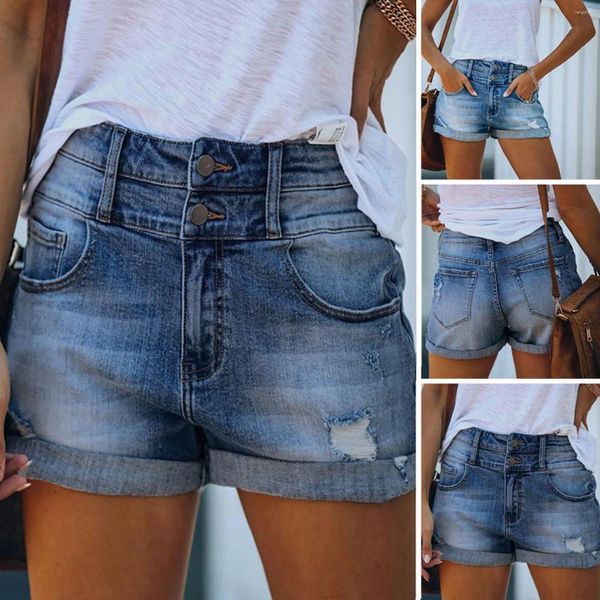 Entraînement des shorts pour femmes Femmes hautes High Femmes Pantalons de trou de jean Trendy Stretch Curling Shirts à manches courtes pour pack