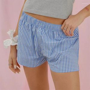 Pantalones cortos de mujer xingqing boxer y2k ropa casual a cuadrosas elástica de la cintura baja pantalones cortos pantalones de 2000 pantalones de 2000