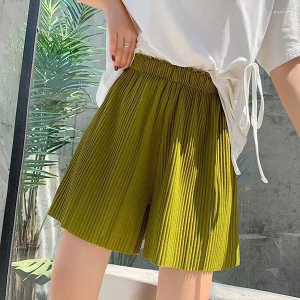 Shorts pour femmes Xpqbb couleur unie plissée lâche femme 2024 été haute taille élastique sport femme casual vert pantalon court femme