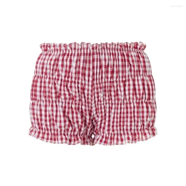 Short féminin y2k pantalon à vêtements doux élastique basse taille ébouriffes gâteau gâteau à plaid rouge et blanc