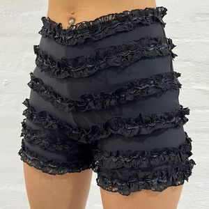 Shorts pour femmes Y2K mignon dentelle garniture été taille haute Slim Fit Wrap moulante court Chic Vintage mode noir blanc bas vêtements 230505