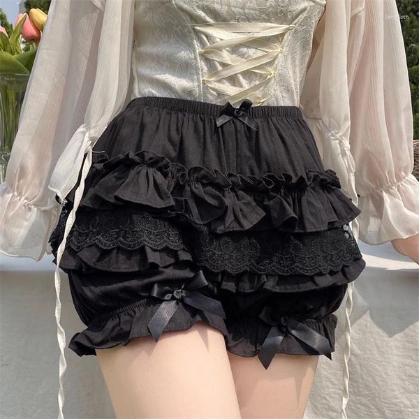Pantalones cortos para mujer Y2K Emo Kawaii bombachos de calabaza E-girl Lolita encaje mujeres Fairycore estética lindo dulce arco Pettipants pantalones trajes
