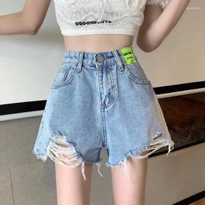 Short féminin y2k jean denim Summer coréen version haute taille lâche et mince pantalon de conception déchirée en ligne a-ligne