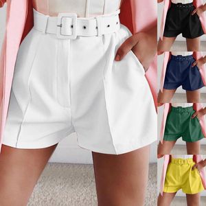 Shorts pour femmes Y2K Streetwear Costumes solides Femmes élégantes taille haute une ligne jambe large courte avec ceinture bureau dame pantalon d'affaires mince