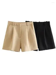 Damesshorts Y2K Dames Chic 2023 Mode Dames Elegant Kaki Zakken Casual Vrouwelijke Hoge Taille Zwarte Broeken