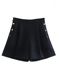 Shorts pour femmes Yenkye 2023 Faux boutons plissés taille haute femmes vintage noir côté fermeture éclair bureau dames pantalons courts décontractés