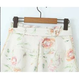 Shorts voor dames Yenkye Lace Trim Floral Print vrouwen met riem hoge taille casual zomer korte broek