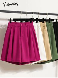 Shorts voor dames Yitimoky High Tailed Suits Shorts For Women Summer Koreaanse mode Elastische band Shorts Kantoor Dames Casual Wide Leg Shorts 230515