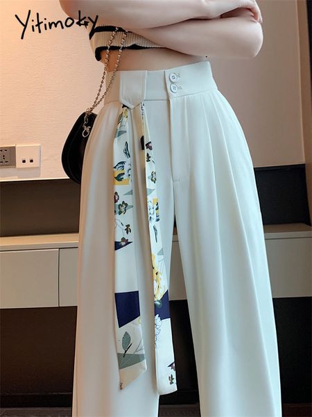 Shorts pour femmes Yitimoky blanc taille haute pantalon pour femmes printemps mode coréenne boutonner pantalon à jambes larges bureau dames pantalons décontractés 230412