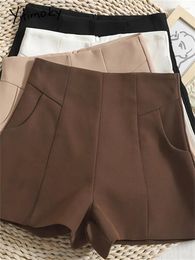 Vrouwen Shorts Yitimoky Wijde Pijpen Pakken Vrouwen 2024 Hoge Taille Effen Koreaanse Mode Rechte Kantoor Dames Casual Zomer