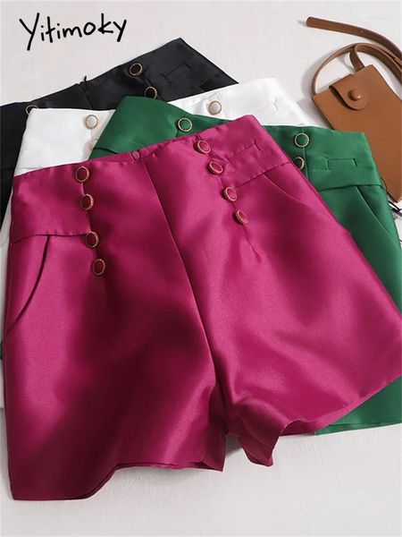 Pantalones cortos para mujer Yitimoky Cremallera para mujeres 2023 Vintage A Line Pierna ancha Chic Casual Sólido Doble Pecho Alto Cintura