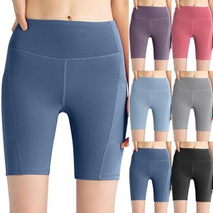 Pantalones cortos de yoga para mujer con bolsillos de cintura alta, paquete largo de licra, pantalones de vestir cortos
