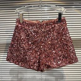 Shorts femininos zaggin 2023 outono elegante lantejoulas brilhante indústria pesada zíper calças de boate cintura alta reta