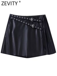 Short Femme Zanut Rok Pendek Berlipat Mini Kulit PU Desain Sabuk Wanita Kulot Celana Seksi Chic Pantalon Cortos P2596 230515