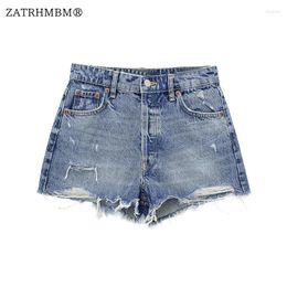 Shorts Pour Femmes Zatrhmbm 2023 Casual Denim Été Pour Femmes Vintage Poches Latérales Zip Taille Haute Femme Pantalon Court Mujer
