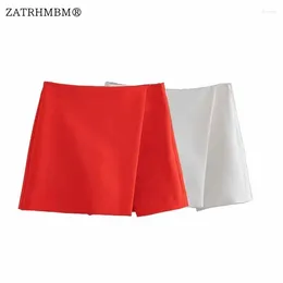 Shorts Femmes Zatrhmbm 2023 Femmes Mode Taille Haute Mini Culottes Vintage Side Zipper Street Style Asymétrique Femelle Pantalon Court Mujer