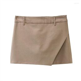 Short femme ZATRHMBM femmes 2023 mode taille haute Mini Culottes Vintage fermeture éclair latérale asymétrique femme pantalon court Mujer