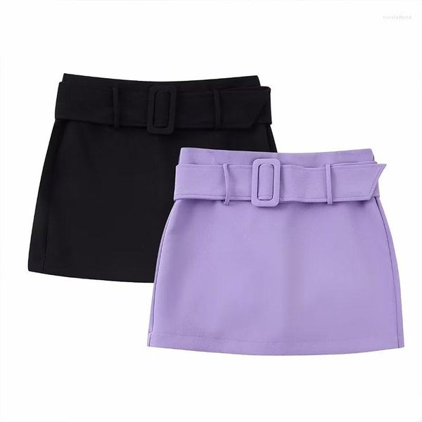 Pantalones cortos para Mujer ZATRHMBM, moda 2023 con cinturón, Culottes de tiro bajo, pantalones cortos ajustados con cremallera trasera Vintage para Mujer