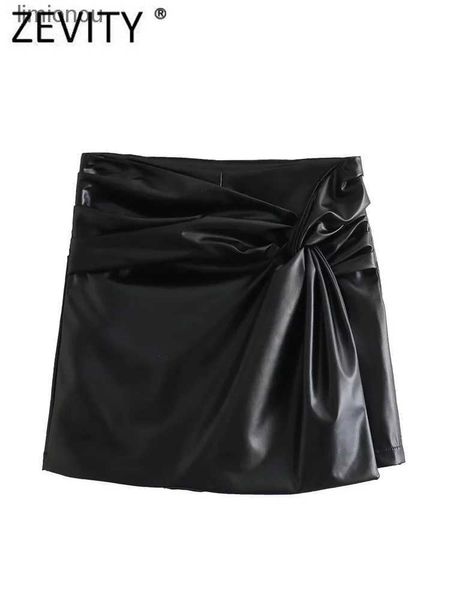 Shorts pour femme ZEVITY nouvelles femmes mode noué conception côté fermeture éclair en cuir PU Mini jupe Shorts dame Shorts Chic rétro pantalone Cortos QUN5870C243128