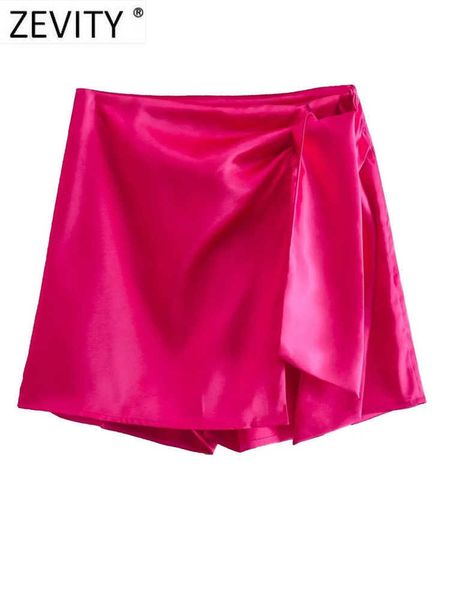 Shorts pour femmes ZEVITY nouvelles femmes mode conception nouée décontracté jupes en Satin doux dame fermeture éclair mouche chaude Chic pantalon Cortos Y2302