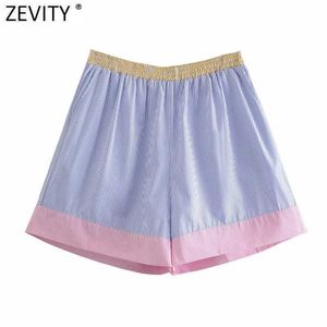 Dames shorts ZEVITY Women Fashion 3 kleuren Contrast gestreepte Casual Hot Bermuda vrouwelijke chique elastische taille zomer pantalone cortos y2302