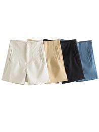 Shorts pour femmes ZEVITY femmes mode taille haute presse plissée solide Bermuda dame fermeture éclair mouche mince chaud Chic pantalone Cortos P1989 Y2302