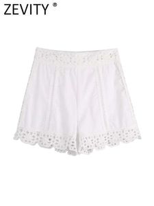 Dames shorts ZEVITY Women Fashion Lace haakpatchwork Witte rokken Kantoor Lady Side Zipper Hot Chic Pantalone Cortos P392 Y2302