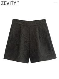 Dames shorts ZEVITY Women Fashion Metal Texture Pattern Casual Lady Zipper High Taille Chic Pantalone Cortos QUN3205