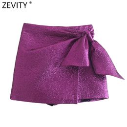 Shorts Femmes Zevity Femmes High Street Bow Décoration Texture Jupes violettes Lady Zipper Fly Chic Pantalone Cortos QUN938 230505