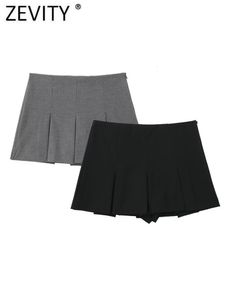 Shorts pour femmes ZEVITY femmes taille haute plis larges conception jupes minces femme côté fermeture éclair Culottes Chic pantalone Cortos P2576 230403