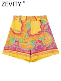Dames shorts ZEVITY dames vintage contrast kleur totem bloemenprint bermuda shorts lady zipper casual shorts chic pantalone cortos p2038 230418
