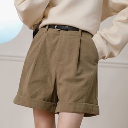 Shorts voor dames zhisilao Casual corduroy wide been shorts vrouwen vintage elegante hoge taille shorts herfst winter 230512