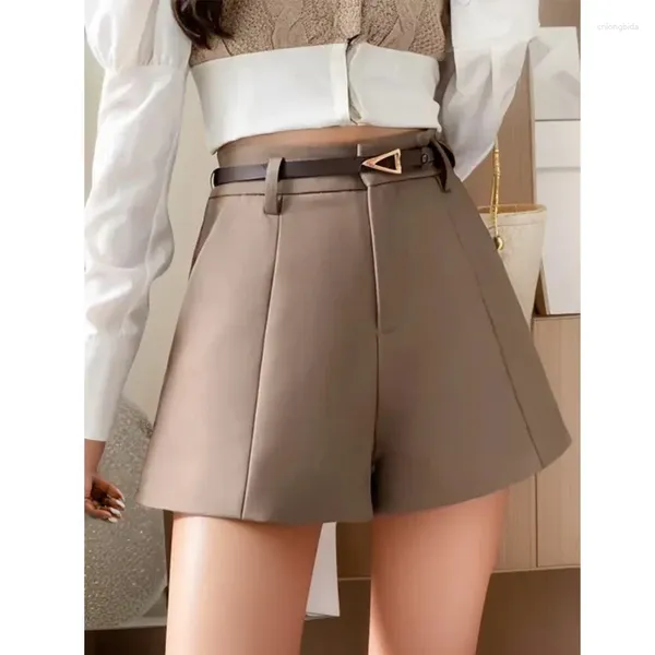 Pantalones cortos para mujer Zik Mujeres Oficina elegante con cinturón Vintage Casual A-Line Cintura alta Short para pantalones 2024 Primavera Verano
