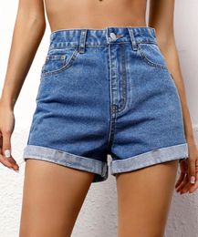 Dames shorts Zipper Roll Up Hem Denim Women Fashion Summer High Taille Pockets vrouwelijke rechte been jean voor dames
