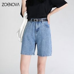 Damesshorts Zoenova Women Blue Baggy Denim Shorts Wijd been Hoge taille Elegante zomer Y2K Casual vrouwelijke streetwear stright jeans shorts 230413