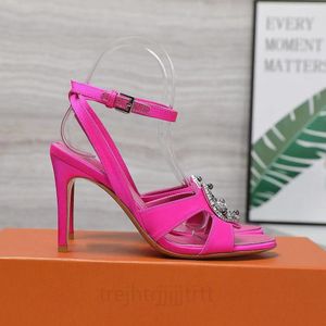 Dames zijden enkelband 90 mm stiletto sandalen pompen pompen strass decoratie peep teen feest avondschoenen luxe ontwerper high hakken fabrieksschoenen 35-42 met doos