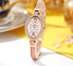 Montre à quartz étanche pour femmes, simple, pleine de diamants, petite plaque ovale, légère, de luxe, à la mode, bracelet