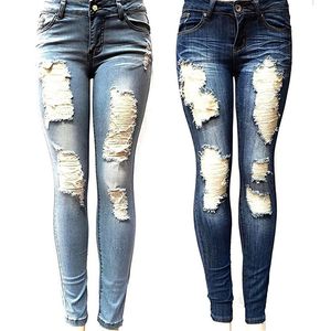 Dames mager gat gescheurd nieuwe mode dames baggar hoge kwaliteit vriendje denim biker jeans vrouwelijke potloodbroek