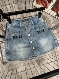 Dames rokken zomer button gat shorts denim sexy solide mini rok vrouwen mode borduurwerk blauwe minirok s-xl