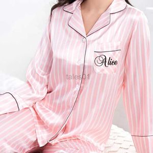 Women's Sleep Lounge 2 piezas Nombre personalizado Ropa de dormir para mujer Conjunto de pijamas de satén de seda sintética Ropa de dormir de manga larga Traje de pijama Ropa de hogar femenina zln231116