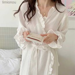 Frauen Schlaf Lounge Herbst Bademantel Frauen Langarm Korea Stil Weiß Dusche Robe mit Gürtel Nachtwäsche Frühling Bequeme Roben nachtwäsche PyjamasL240122