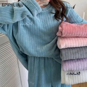 Dames Slaap Lounge Herfst Pluche Pyjama Set Vrouwen Dikke Warme Winter Pyjama Fluwelen Loungewear Thuis Pakken Vrouwelijke Casual Losse Slaapkleding 2021 T221017