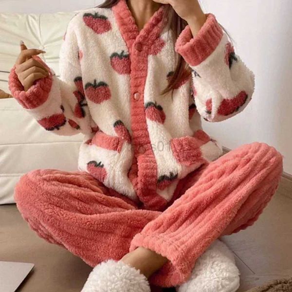 Women's Sleep Lounge Automne Hiver Kaii Dessin Animé Pyjama Ensembles Femmes Pyjamas Chaud Flanelle Loung Vêtements De Nuit Fille Pijama Mujer Nuit Costumes Homewear PJ zln231115