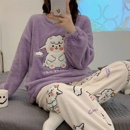 Dames Slaaplounge Herfst Winter Pyjama Leuke Cartoon Bedrukt Nachtkleding Casual Homewear Set Meisje Gebreid Maat M3XL Pijamas Mode Pyjama 231208