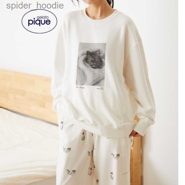 Salón para dormir para mujer Otoño Invierno Ropa para habitación Gelato Piqué Pijamas para mujer Conjunto Ropa de dormir Estampados de gato Ropa Kawaii de cuerpo entero L230920