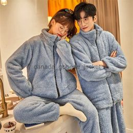 Femmes sommeil salon automne hiver chaud flanelle fermeture éclair Couple pyjamas ensemble femmes vêtements de nuit famille Pijama amant Homewear tissu décontracté hommes pyjamas 220329L230913