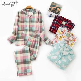 Pijamas cálidos de otoño e invierno para mujer, conjuntos de pijamas cálidos de franela de algodón para el hogar, pijamas con estampado a cuadros para mujer, ropa de dormir con estampado a cuadros de talla grande zln231116