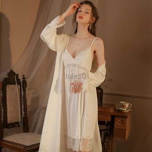 Femmes sommeil salon mariée Twinset Robe ensemble femmes dentelle chemise de nuit vêtements de nuit Lingerie été Kimono peignoir robe costume maille rayonne vêtements de maison zln231116